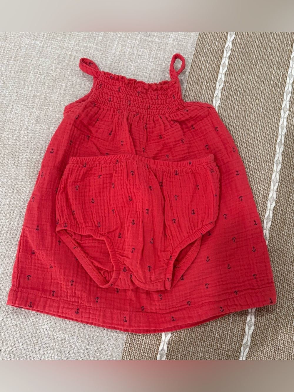 Carter's Red Baby Outfit with Navy Anchor Print. 2 piece set. 18M